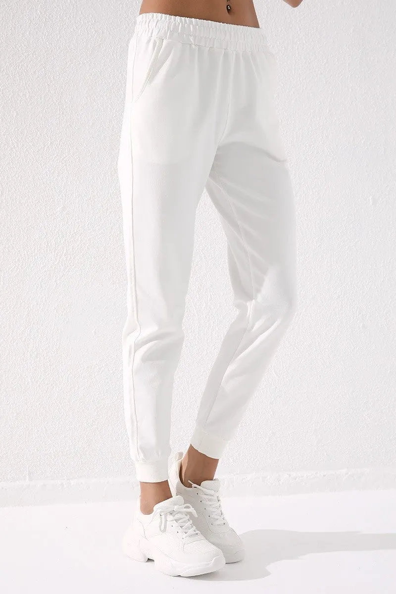 TMY Ecru High Waist Jogger Comfort Fit Cuffed Women's Sweatpants - 94561 - Columbus