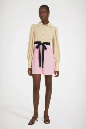 Two-tone mini shirt dress in seersucker