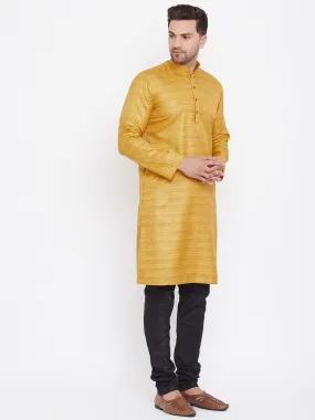 VASTRAMAY Men's Mustard Silk Kurta Pyjama