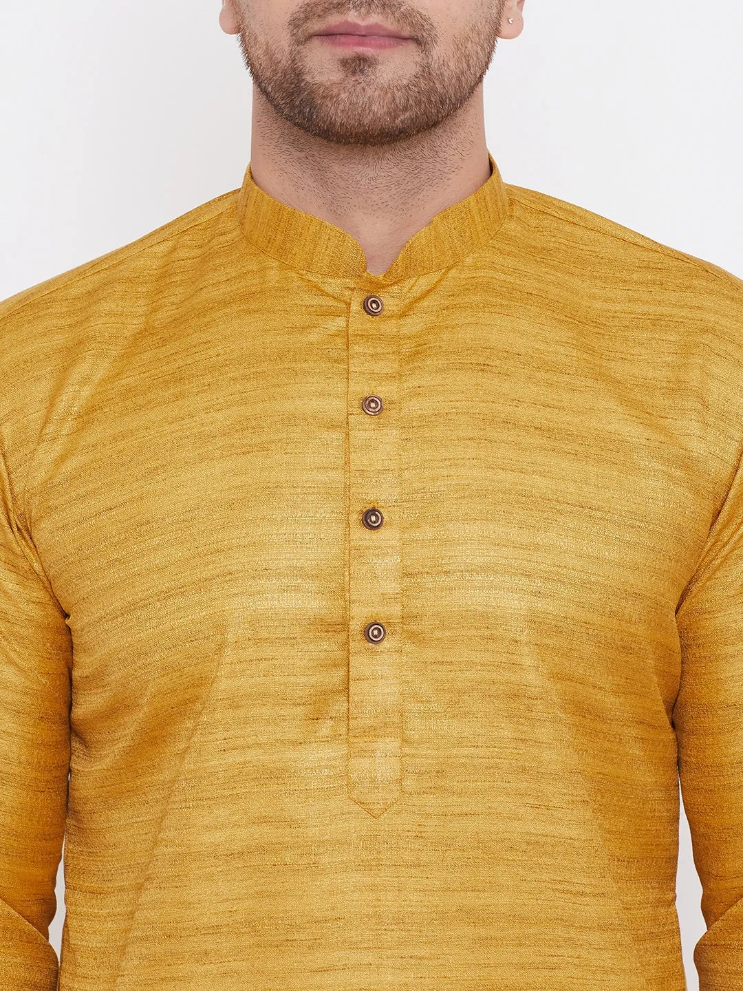 VASTRAMAY Men's Mustard Silk Kurta Pyjama