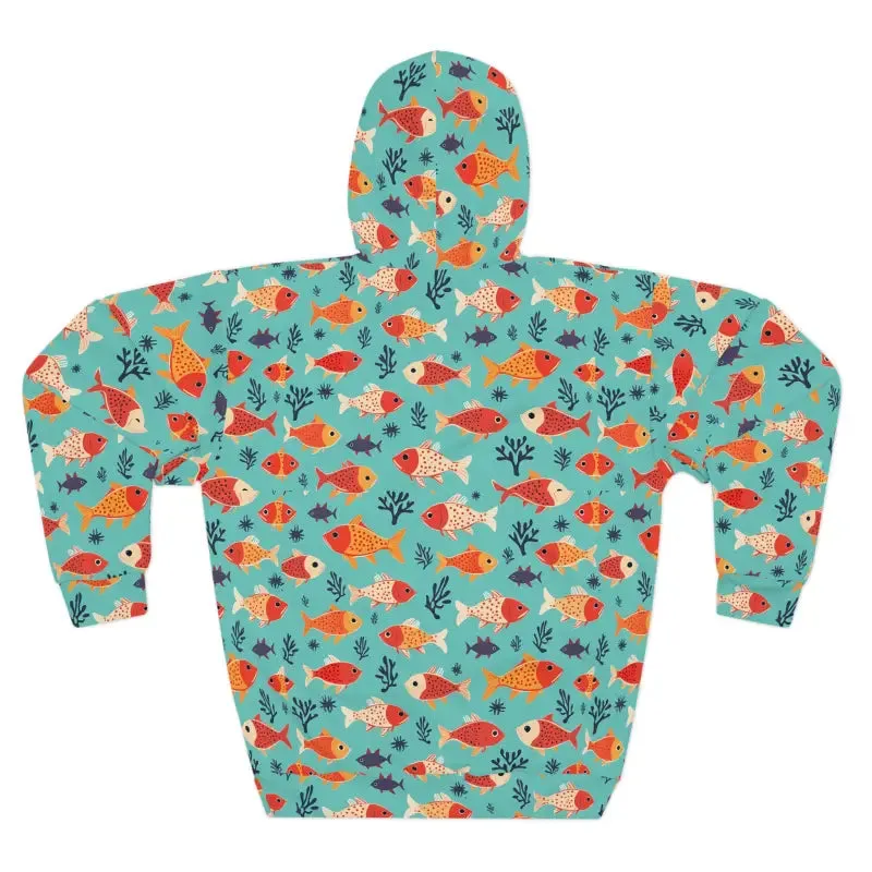 Vibrant Aop Unisex Pullover Hoodie with Colorful Fish