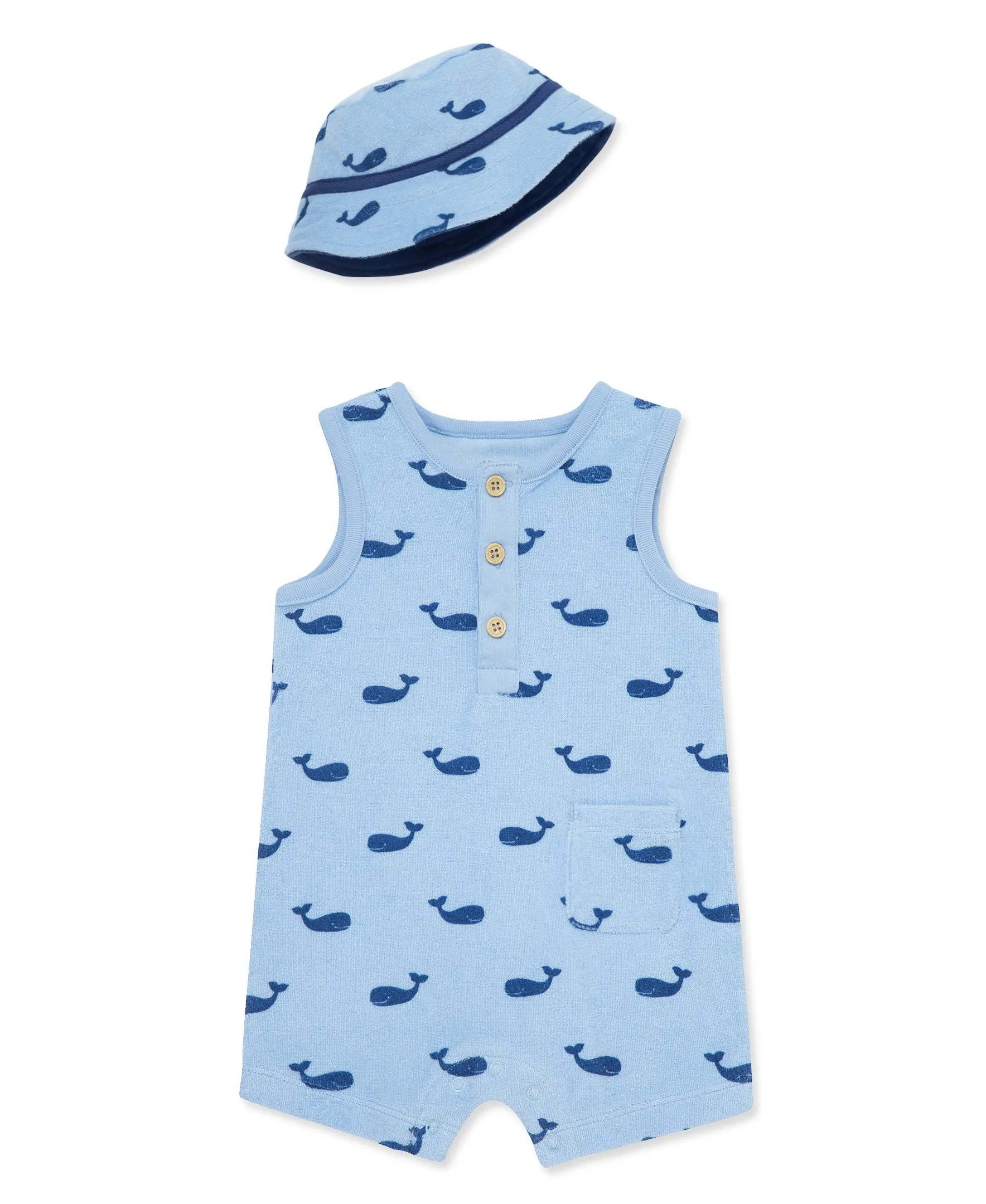 Whales Terry Romper & Hat Set