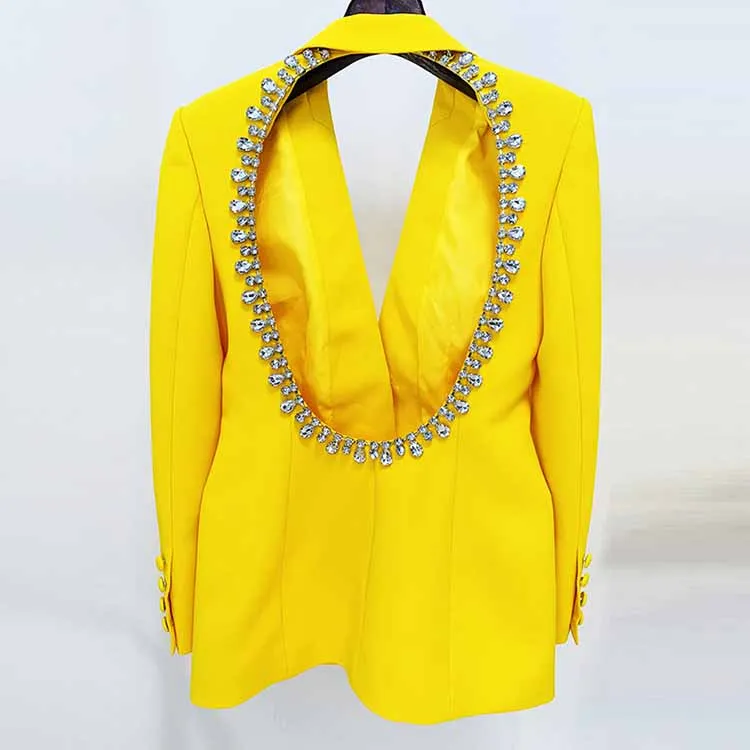 Women Hollowed Out Back Mid Length Blazer Dress