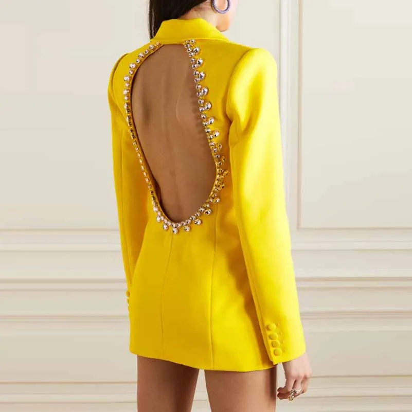 Women Hollowed Out Back Mid Length Blazer Dress