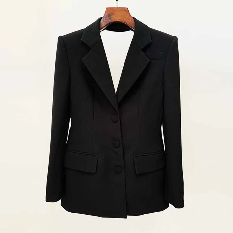 Women Hollowed Out Back Mid Length Blazer Dress