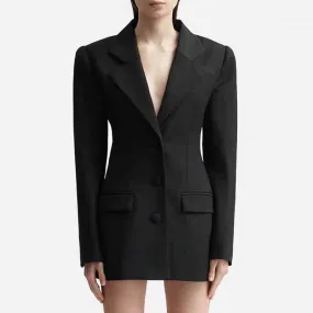 Women Hollowed Out Back Mid Length Blazer Dress