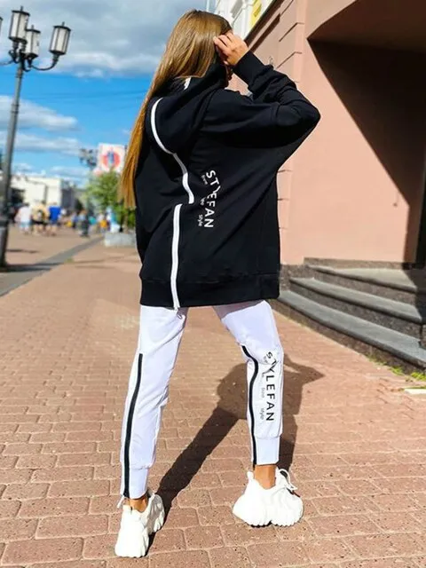 Women Letter Sweatshirts 2Piece Sets Tracksuit Oversized Suit 2022 Autumn Female Korea TrouserPullover Pants Suits Female