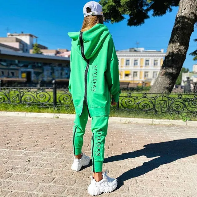 Women Letter Sweatshirts 2Piece Sets Tracksuit Oversized Suit 2022 Autumn Female Korea TrouserPullover Pants Suits Female