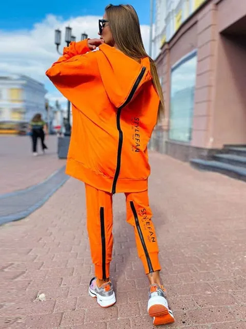 Women Letter Sweatshirts 2Piece Sets Tracksuit Oversized Suit 2022 Autumn Female Korea TrouserPullover Pants Suits Female