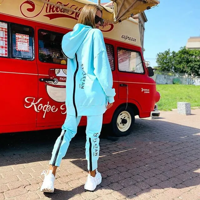 Women Letter Sweatshirts 2Piece Sets Tracksuit Oversized Suit 2022 Autumn Female Korea TrouserPullover Pants Suits Female