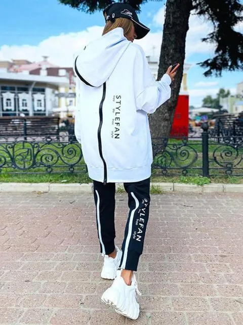 Women Letter Sweatshirts 2Piece Sets Tracksuit Oversized Suit 2022 Autumn Female Korea TrouserPullover Pants Suits Female