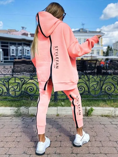 Women Letter Sweatshirts 2Piece Sets Tracksuit Oversized Suit 2022 Autumn Female Korea TrouserPullover Pants Suits Female