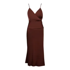 Womens Chocolate Fondant Ennis Satin Slip Midi Dress