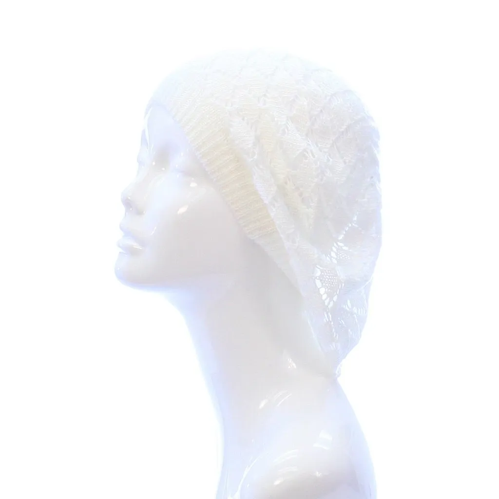 Womens Diamond Weave Flower Beanie