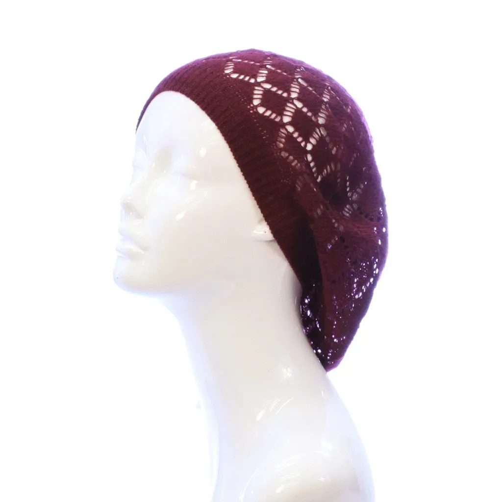 Womens Diamond Weave Flower Beanie