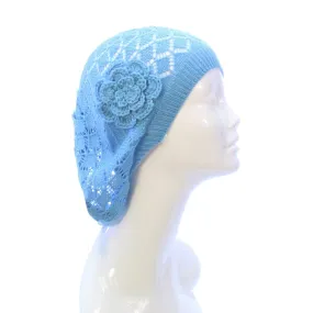 Womens Diamond Weave Flower Beanie