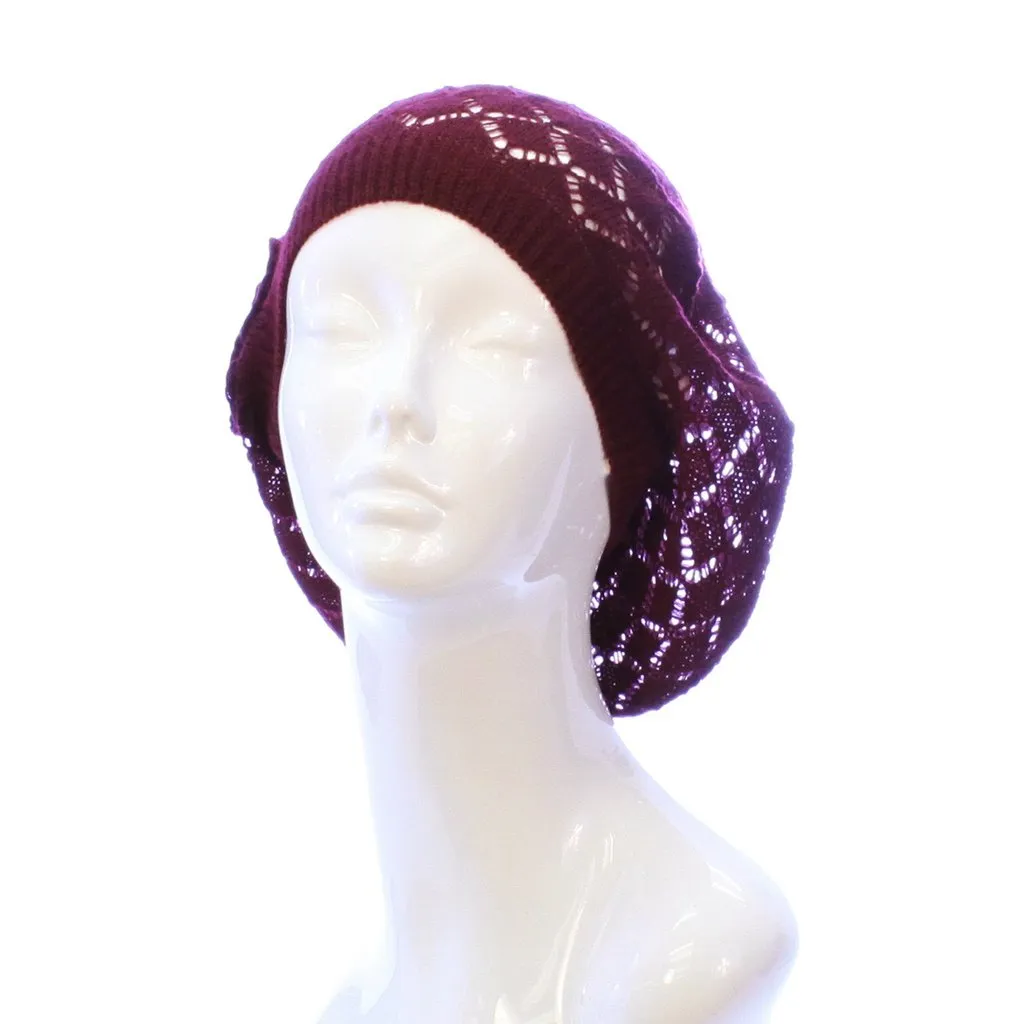 Womens Diamond Weave Flower Beanie