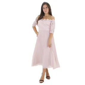 Women's Lace Midi Dress With a Curve Cut,Pink