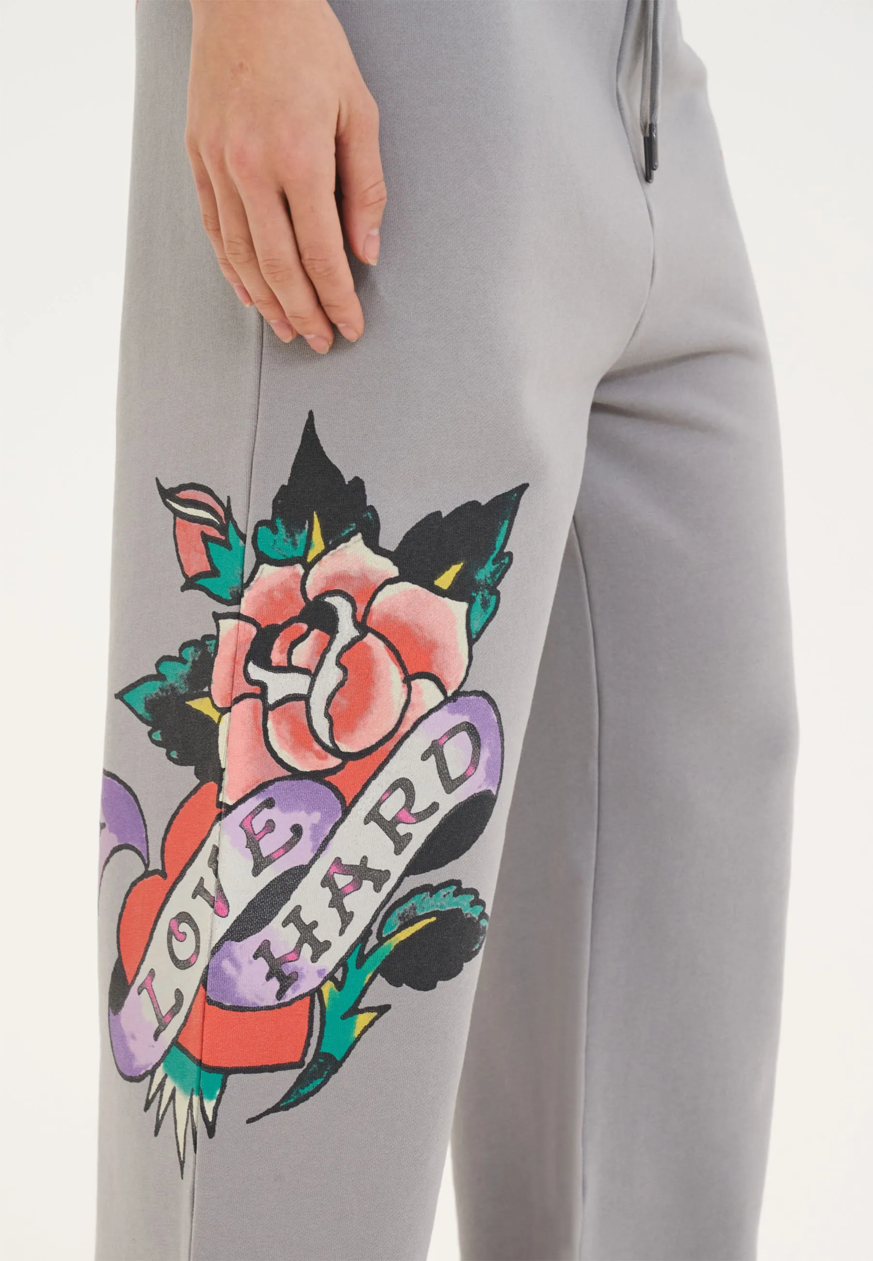 Womens Love Hard Relaxed Sweat Pants Trousers -  Grey
